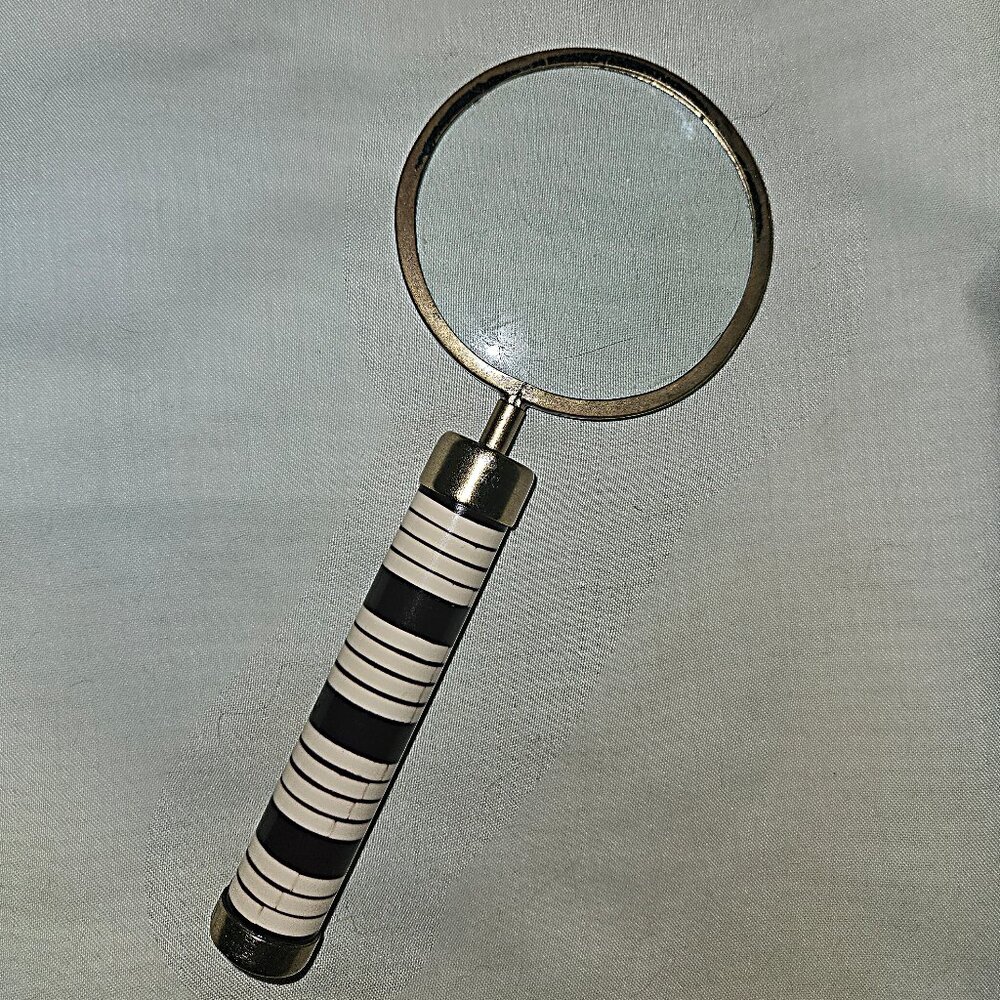 Vintage Black & White Stripe Handle Magnifying Glass ~ Brass Trim